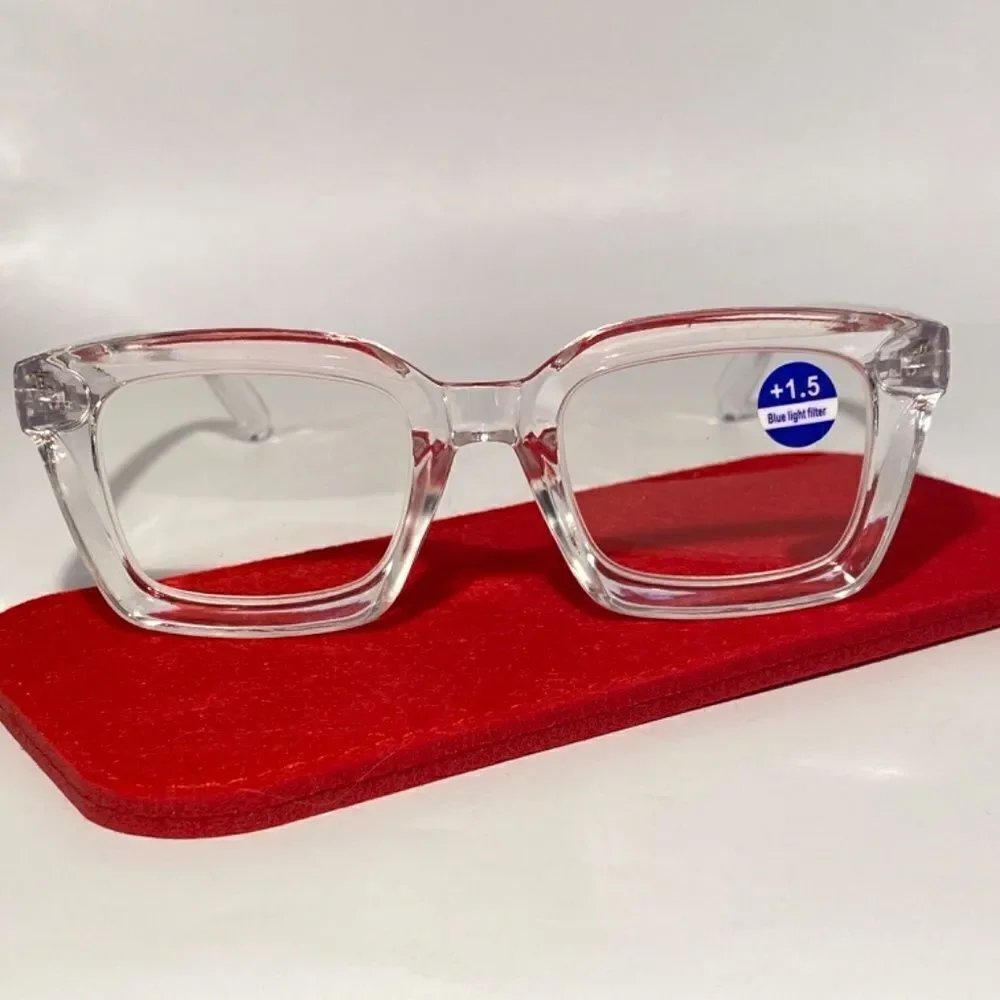 1331 Claudia 1.5 Clear Oversize Reading Glasses Square Concave NWT